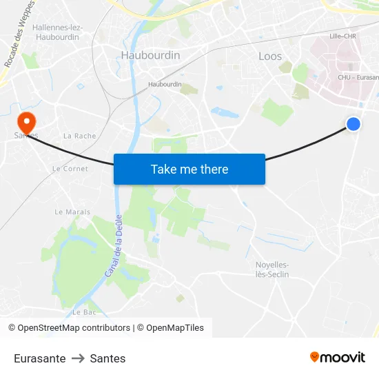 Eurasante to Santes map