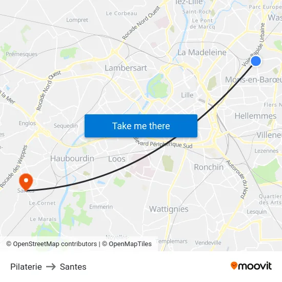 Pilaterie to Santes map
