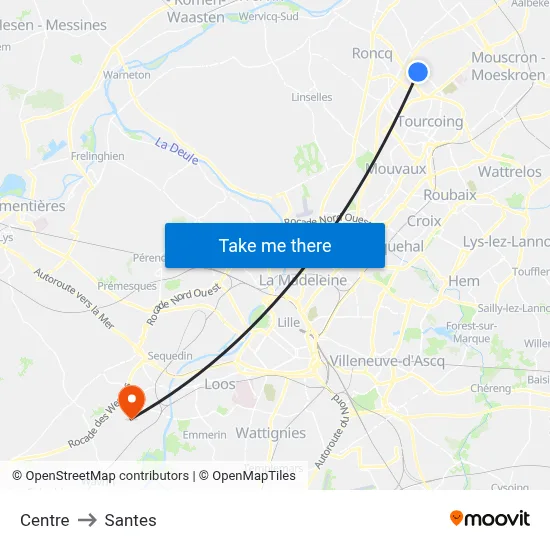 Centre to Santes map