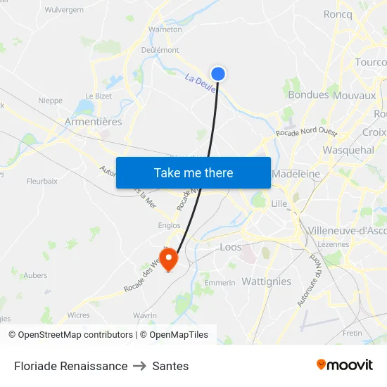 Floriade Renaissance to Santes map