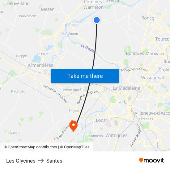 Les Glycines to Santes map