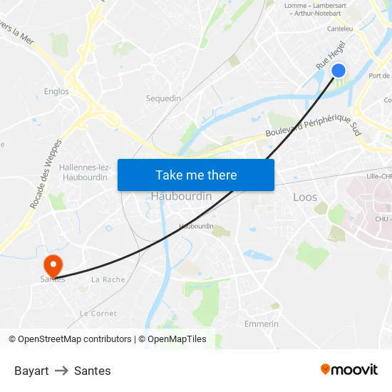 Bayart to Santes map