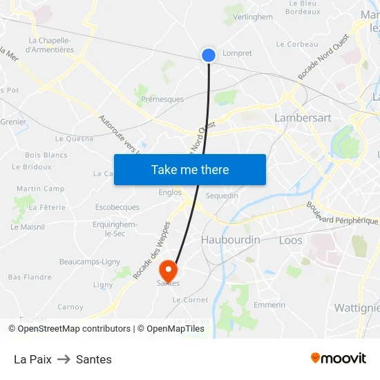 La Paix to Santes map