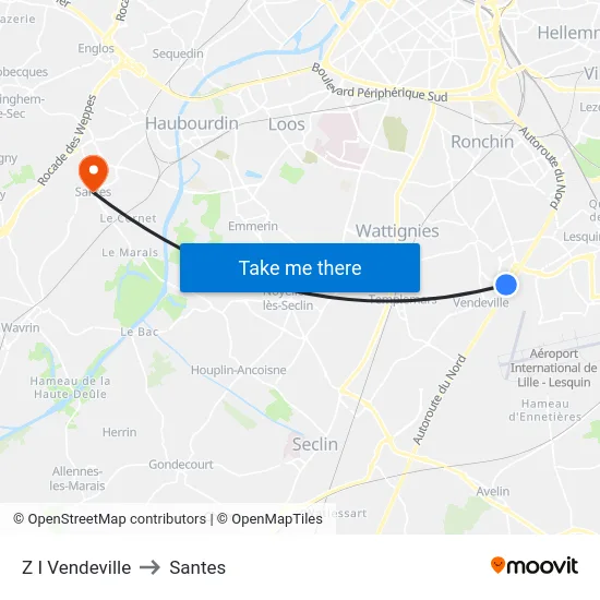 Z I Vendeville to Santes map