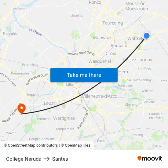 College Neruda to Santes map