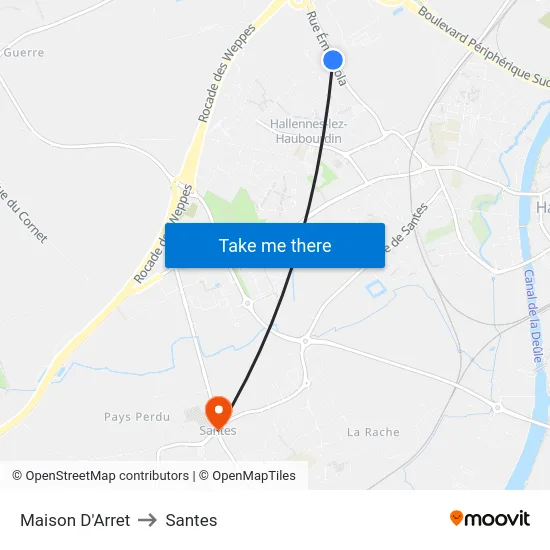 Maison D'Arret to Santes map