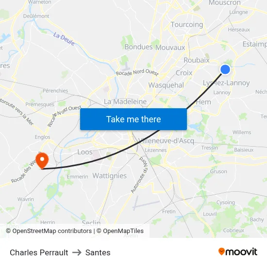 Charles Perrault to Santes map