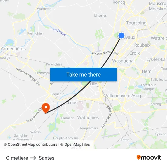 Cimetiere to Santes map