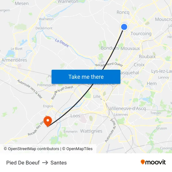 Pied De Boeuf to Santes map