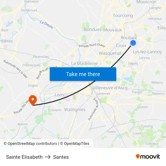 Sainte Elisabeth to Santes map