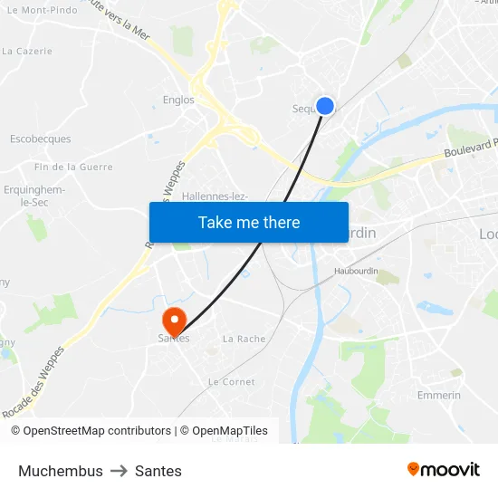 Muchembus to Santes map