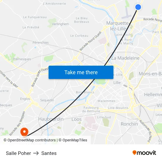 Salle Poher to Santes map