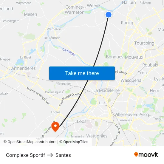 Complexe Sportif to Santes map
