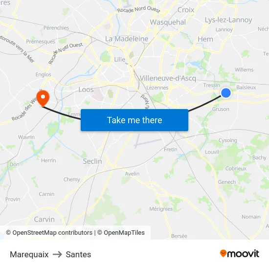 Marequaix to Santes map