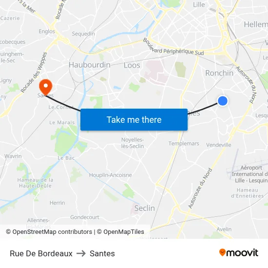 Rue De Bordeaux to Santes map