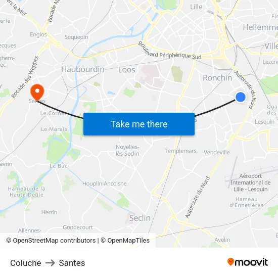 Coluche to Santes map