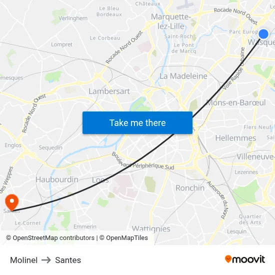 Molinel to Santes map