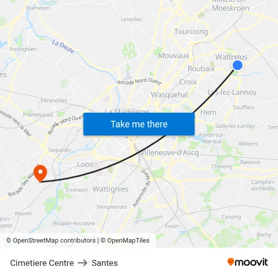 Cimetiere Centre to Santes map