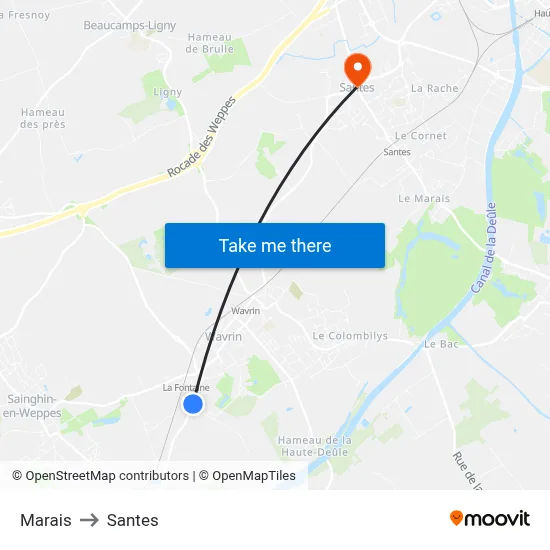 Marais to Santes map