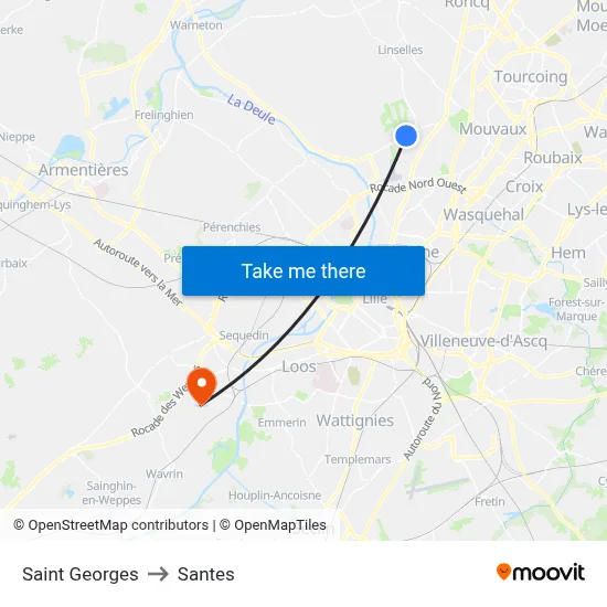 Saint Georges to Santes map