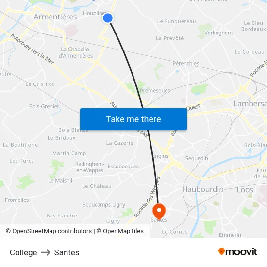 College to Santes map