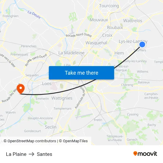 La Plaine to Santes map