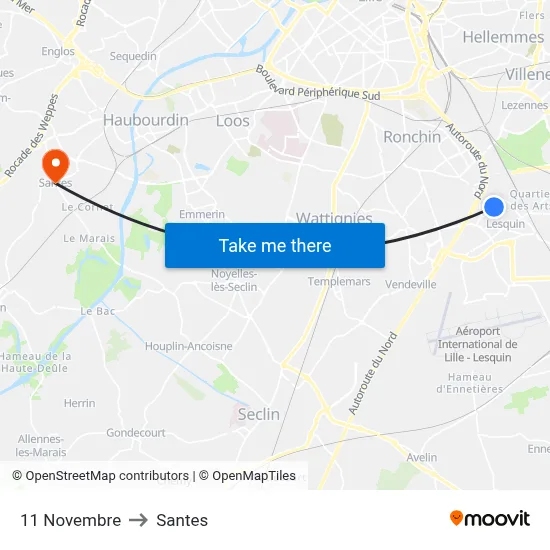 11 Novembre to Santes map