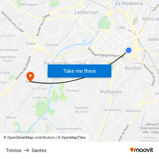 Trévise to Santes map