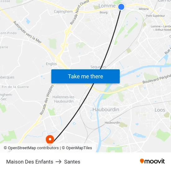 Maison Des Enfants to Santes map