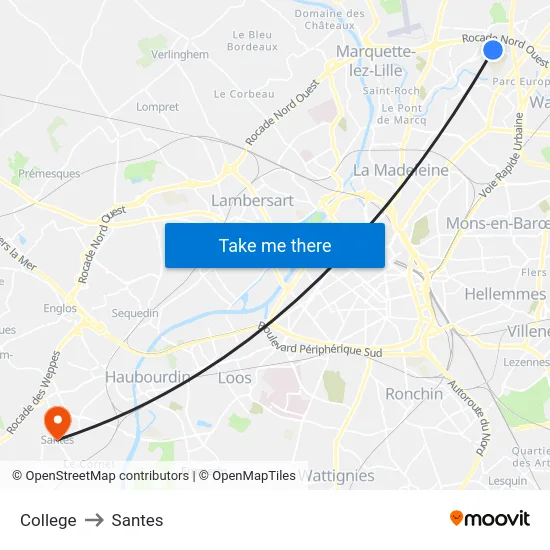 College to Santes map