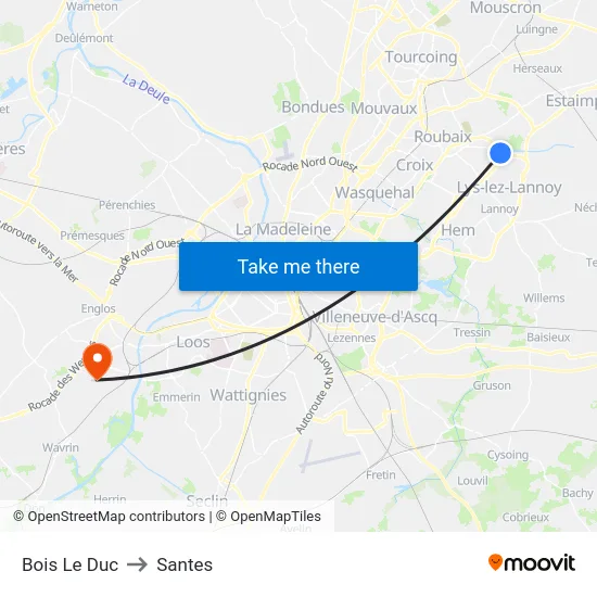 Bois Le Duc to Santes map