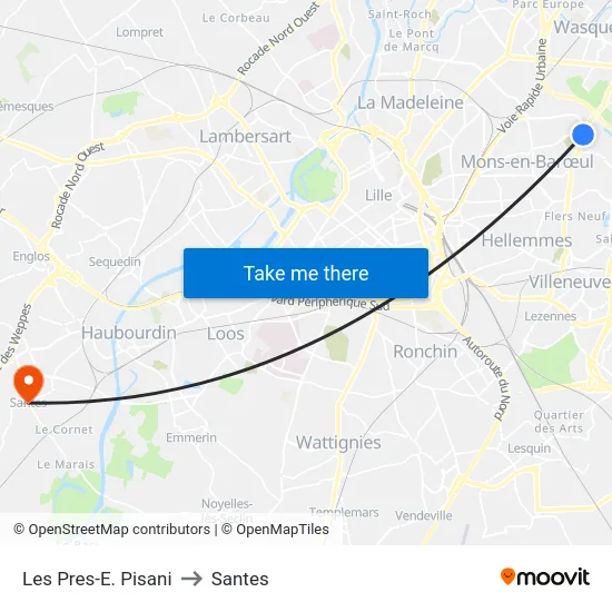 Les Pres-E. Pisani to Santes map