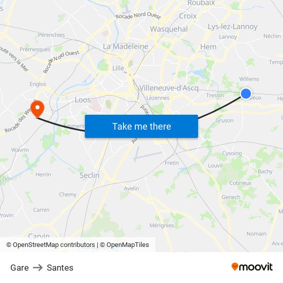 Gare to Santes map