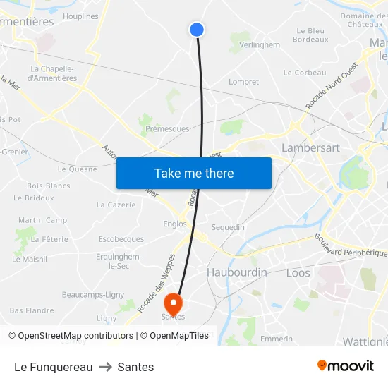 Le Funquereau to Santes map