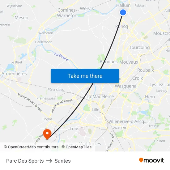 Parc Des Sports to Santes map