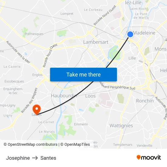 Josephine to Santes map