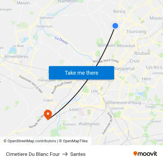 Cimetiere Du Blanc Four to Santes map