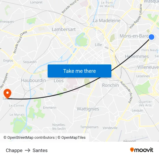 Chappe to Santes map