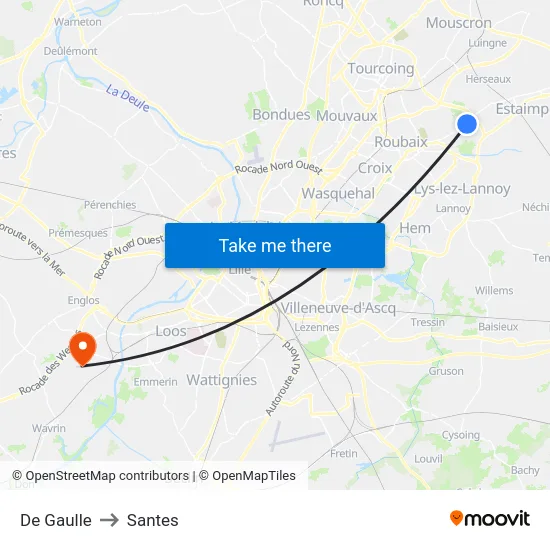 De Gaulle to Santes map