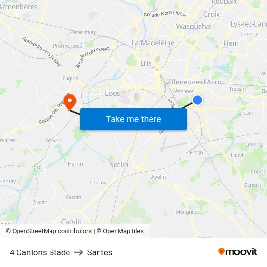 4 Cantons Stade to Santes map