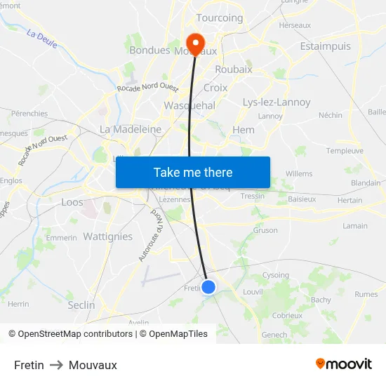 Fretin to Mouvaux map