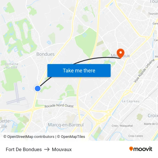 Fort De Bondues to Mouvaux map