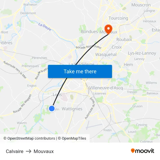 Calvaire to Mouvaux map