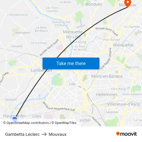 Gambetta Leclerc to Mouvaux map