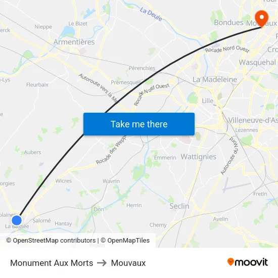 Monument Aux Morts to Mouvaux map