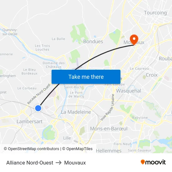 Alliance Nord-Ouest to Mouvaux map