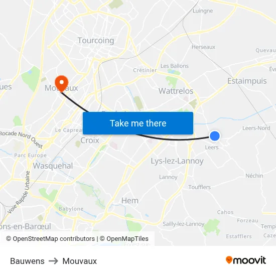 Bauwens to Mouvaux map