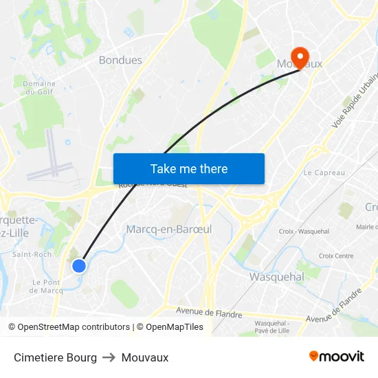 Cimetiere Bourg to Mouvaux map