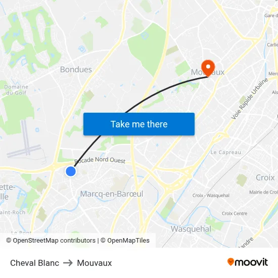 Cheval Blanc to Mouvaux map