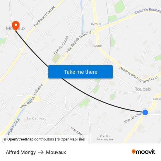 Alfred Mongy to Mouvaux map